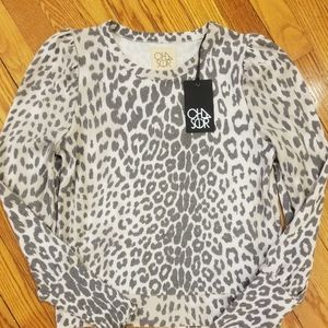 Chaser Snow Leopard Puff Sleeve Pullover Top